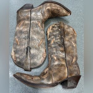 Corral Triad Inlaid Burnished Crinkled Womens Leather Western Boots 7.5